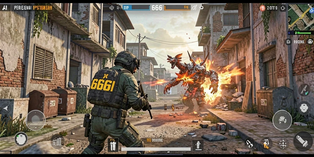Gameplay menegangkan di 666I dengan aksi tembak-menembak.