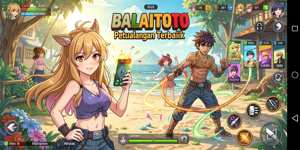 Tampilan gameplay BALAITOTO yang penuh aksi dan karakter Anime menarik.