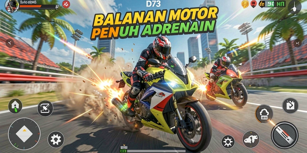 Tampak aksi balapan motor yang seru dan mendebarkan.