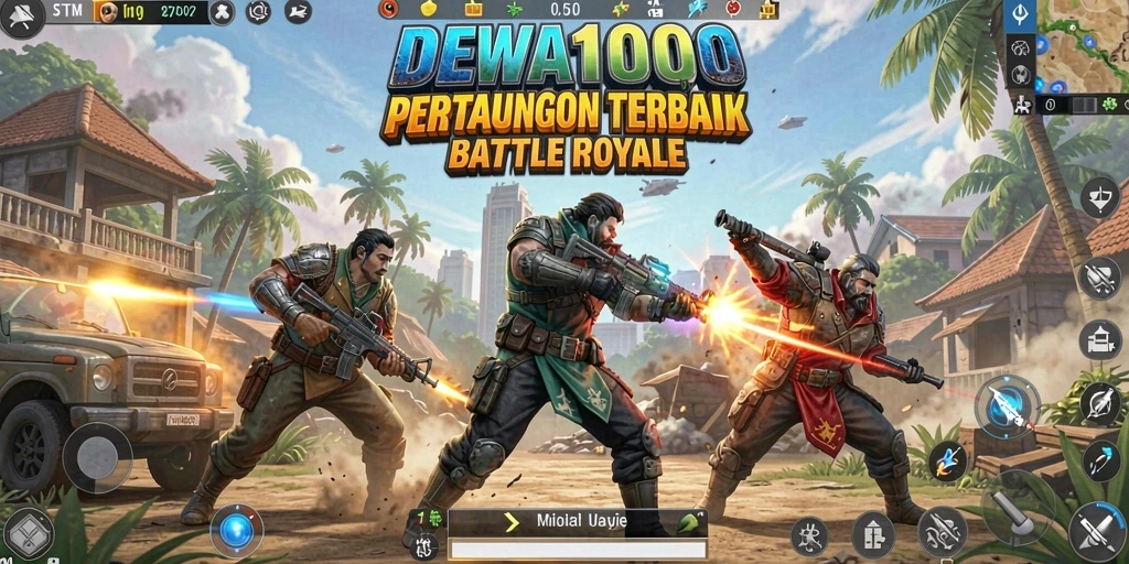 Screenshot gameplay DEWA1000 menampilkan pertarungan mendebarkan dalam mode Battle Royale.