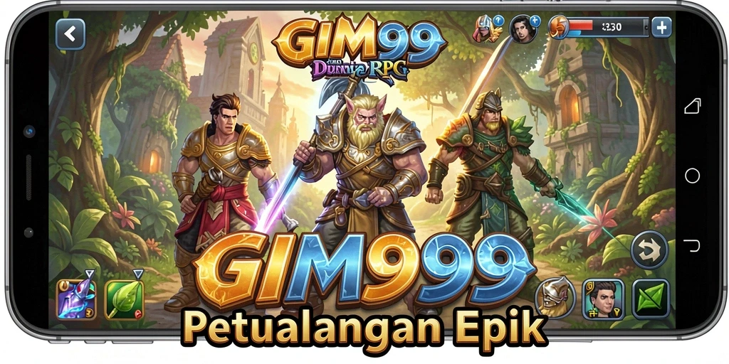 Tangkapan layar utama GIM999 menampilkan aksi seru dalam pertarungan RPG.