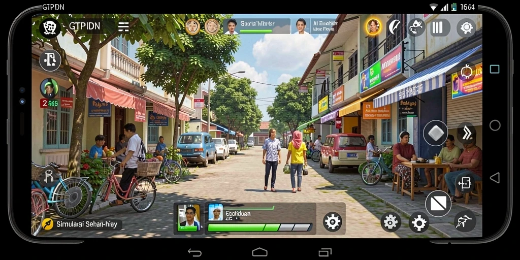 Screenshot gameplay GTPIDN menampilkan interaksi karakter yang menarik.