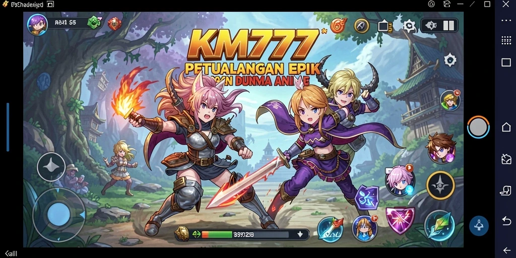 Tampilan gameplay KM777 menampilkan karakter anime dalam pertempuran yang mendebarkan.