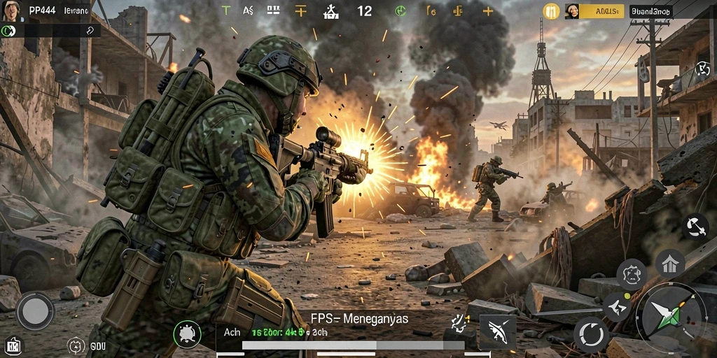 Screenshot gameplay PP444 menampilkan pertempuran intens di medan perang.