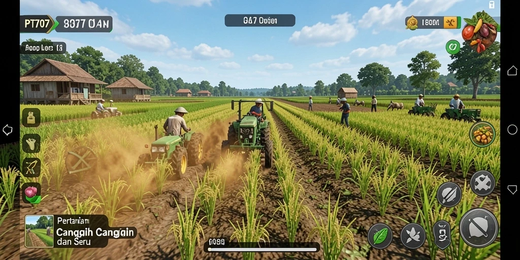 Screenshot PT707 menampilkan aktivitas bertani yang menyenangkan.