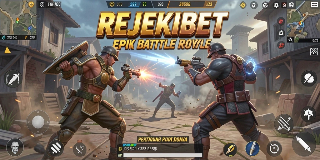 Screenshot aksi intens dalam permainan Battle Royale REJEKIBET.