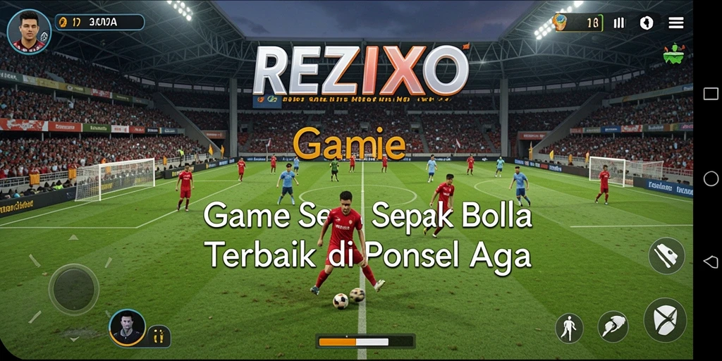 Tampilan aksi seru gameplay sepak bola di REZIXO.