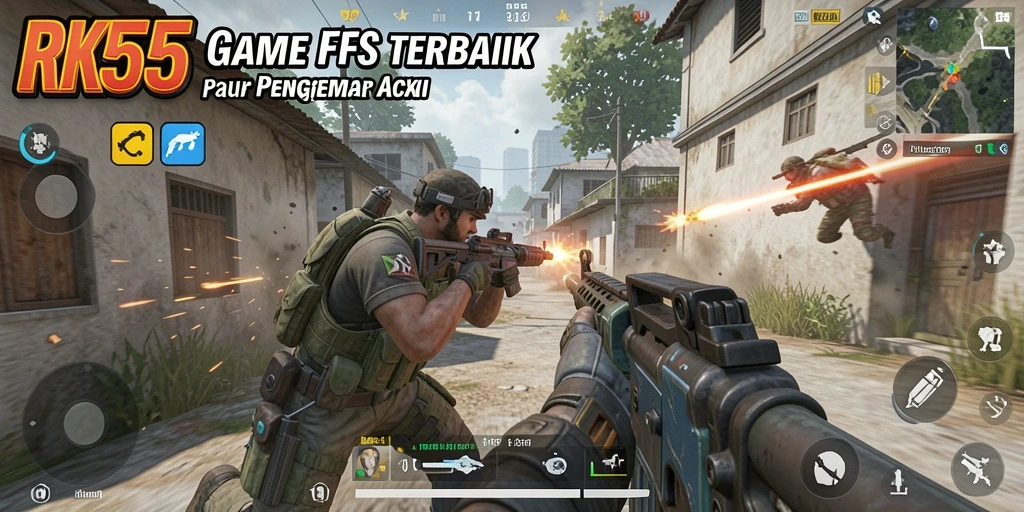 Screenshot RK55 menampilkan aksi tembak-menembak yang mendebarkan.