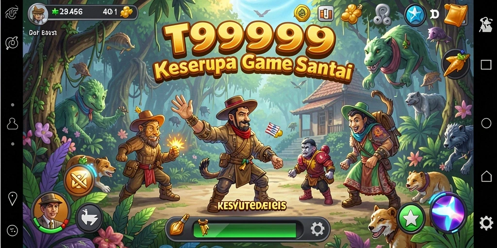 Screenshot menunjukkan karakter warna-warni dan gameplay seru T9999.