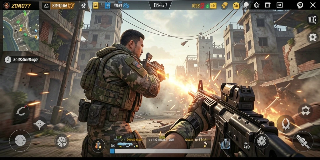 Gameplay seru ZORO77 dengan aksi tembak-menembak yang mendebarkan.